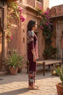 Maroon designer festive cotton co-ord set for women 3