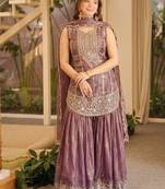 Purple Color  Sequence Embroidery Work Silk Blend Salwar Suit 