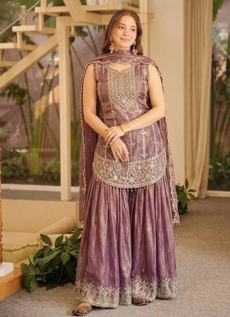 Purple Color  Sequence Embroidery Work Silk Blend Salwar Suit 