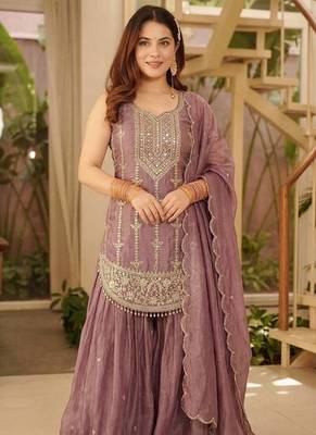 Purple Color  Sequence Embroidery Work Silk Blend Salwar Suit  2