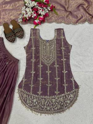 Purple Color  Sequence Embroidery Work Silk Blend Salwar Suit  3