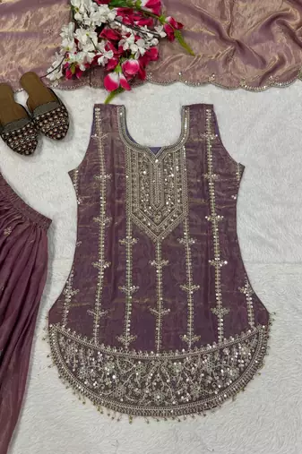 Purple Color  Sequence Embroidery Work Silk Blend Salwar Suit 