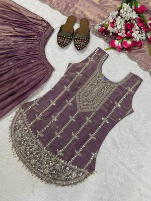 Purple Color  Sequence Embroidery Work Silk Blend Salwar Suit  4