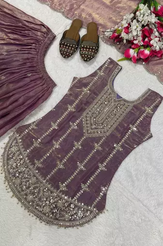 Purple Color  Sequence Embroidery Work Silk Blend Salwar Suit 