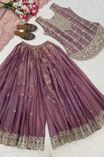 Purple Color  Sequence Embroidery Work Silk Blend Salwar Suit 
