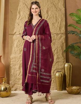 Women Ethnic Motifs Embroidered Angrakha Kurta with Palazzos & With Dupatta 1
