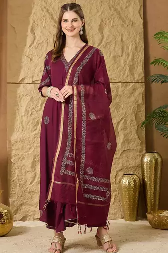 Women Ethnic Motifs Embroidered Angrakha Kurta with Palazzos & With Dupatta