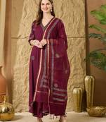 Women Ethnic Motifs Embroidered Angrakha Kurta with Palazzos & With Dupatta