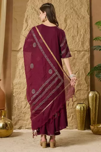 Women Ethnic Motifs Embroidered Angrakha Kurta with Palazzos & With Dupatta