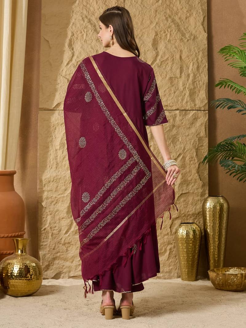 Women Ethnic Motifs Embroidered Angrakha Kurta with Palazzos & With Dupatta