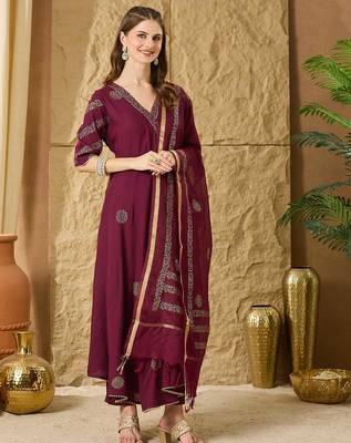 Women Ethnic Motifs Embroidered Angrakha Kurta with Palazzos & With Dupatta 5