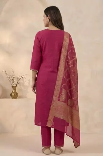 Rani viscose mango silk kurti pant set with jacquard dupatta