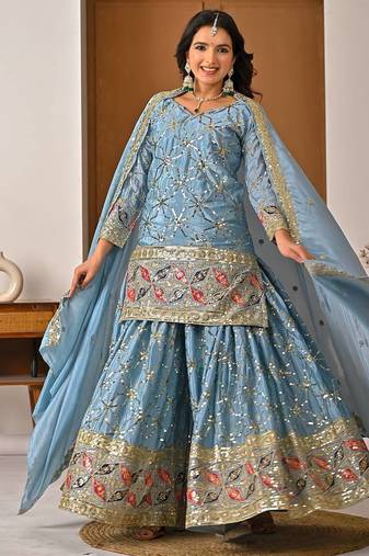 Grey sequin Embroidery Work Silk Blend Salwar Suit