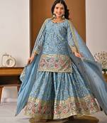 Grey Color Sequence Embroidery Work Silk Blend Salwar Suit