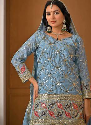 Grey Color Sequence Embroidery Work Silk Blend Salwar Suit 2