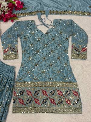 Grey Color Sequence Embroidery Work Silk Blend Salwar Suit 4
