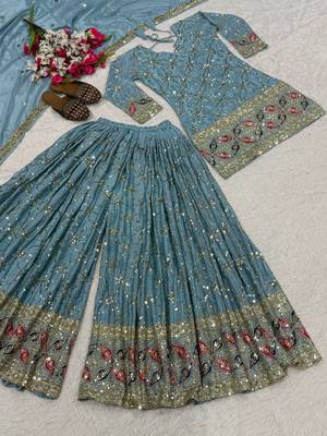 Grey Color Sequence Embroidery Work Silk Blend Salwar Suit 5