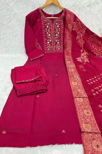 Rani viscose mango silk kurti pant set with jacquard dupatta