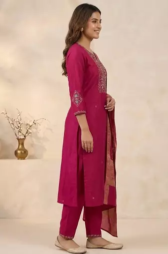 Rani viscose mango silk kurti pant set with jacquard dupatta