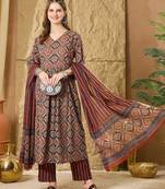 Women Ethnic Motifs Printed Empire  Cotton Kurta with Trouser & With Dupatta