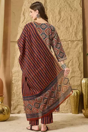 Women Ethnic Motifs Printed Empire  Cotton Kurta with Trouser & With Dupatta