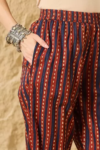 Women Ethnic Motifs Printed Empire  Cotton Kurta with Trouser & With Dupatta