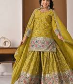 Yellow Color Sequence Embroidery Work Silk Blend Salwar Suit