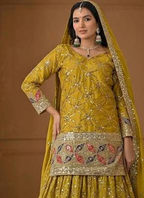Yellow Color Sequence Embroidery Work Silk Blend Salwar Suit 2
