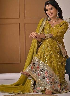 Yellow Color Sequence Embroidery Work Silk Blend Salwar Suit 3