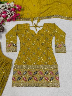 Yellow Color Sequence Embroidery Work Silk Blend Salwar Suit 4
