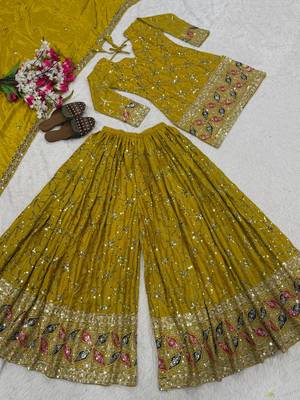 Yellow Color Sequence Embroidery Work Silk Blend Salwar Suit 5