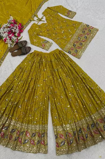 Yellow Color Sequence Embroidery Work Silk Blend Salwar Suit