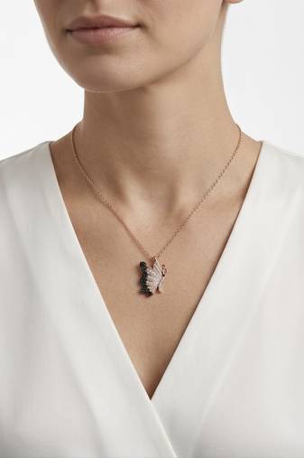925 Sterling Silver Rose Gold CZ Diamond Butterfly Pendant Necklace Set for Women