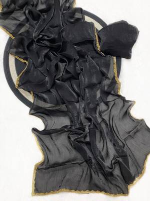 Black Color alpha with beads hand work rich border work Chiffon Saree 3