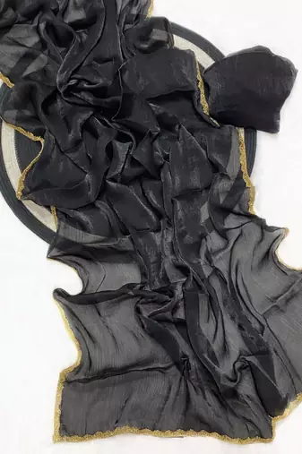 Black Color alpha with beads hand work rich border work Chiffon Saree