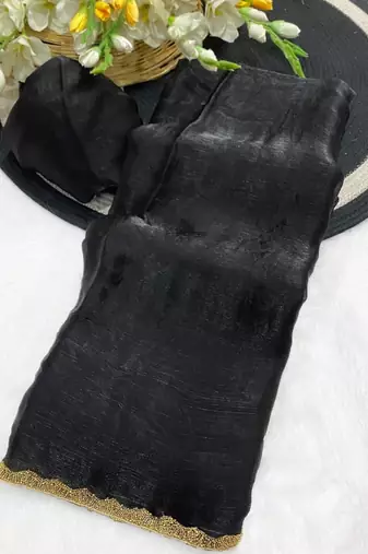 Black Color alpha with beads hand work rich border work Chiffon Saree