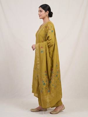 Embroidered mustard mango silk kurti, plazo & dupatta set 2