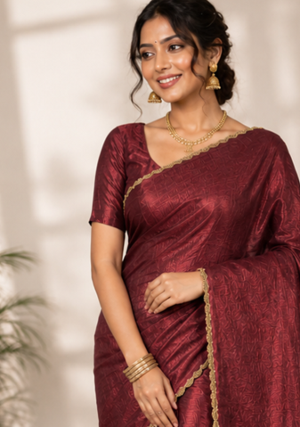 Brown Color alpha with beads hand work rich border work Chiffon Saree