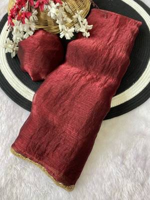 Brown Color alpha with beads hand work rich border work Chiffon Saree 4