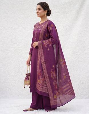 Embroidered purple mango silk kurti, plazo & dupatta set 2
