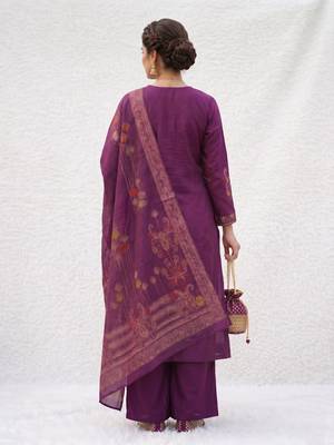 Embroidered purple mango silk kurti, plazo & dupatta set 4