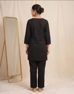 Designer embroidered black rayon co-ord set for women 3