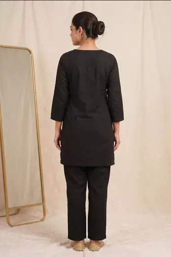 Designer embroidered black rayon co-ord set for women