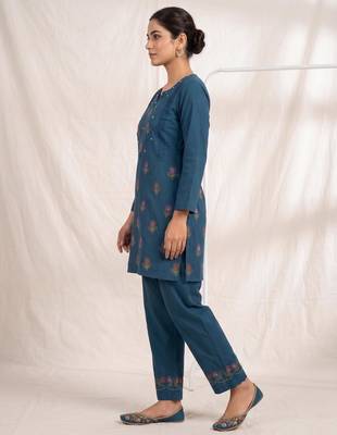 Designer embroidered firozi rayon co-ord set for women 2