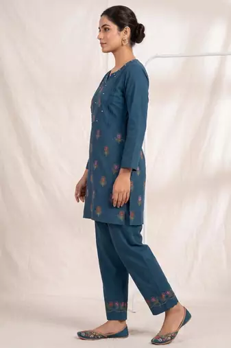 Designer embroidered firozi rayon co-ord set for women