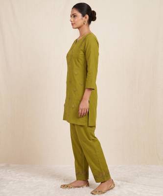 Designer embroidered green rayon co-ord set for women 2