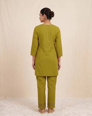 Designer embroidered green rayon co-ord set for women 3
