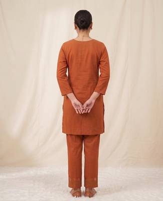 Designer embroidered orange rayon co-ord set for women 2