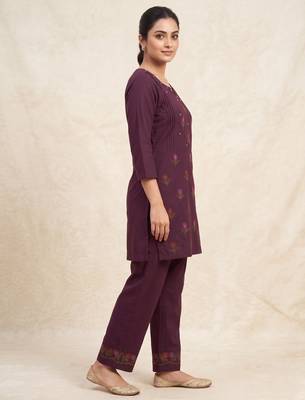 Designer embroidered wine rayon co-ord set for women 3