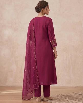  cotton designer rani anarkali kurti set with embroidery dupatta 2